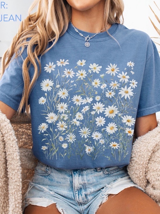 Dresses & Skirts - Daisy Field Graphic Tee in Dusty Blue